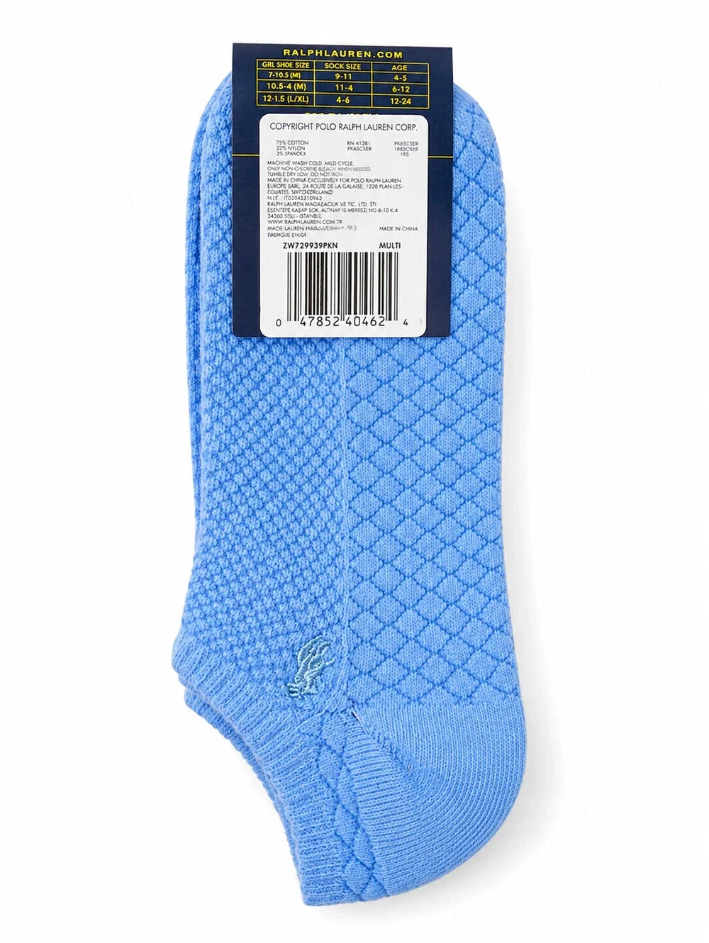 Polo Ralph Lauren Light Blue No Show Socks Girls Sz 4-6x